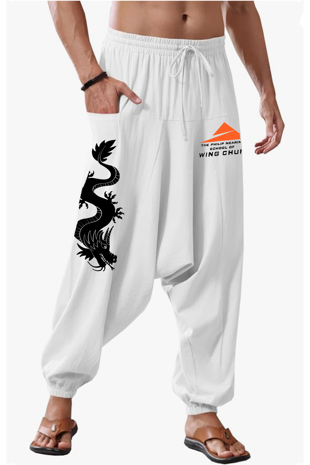 Classic Logo + Dragon Print Drop Crotch Pants